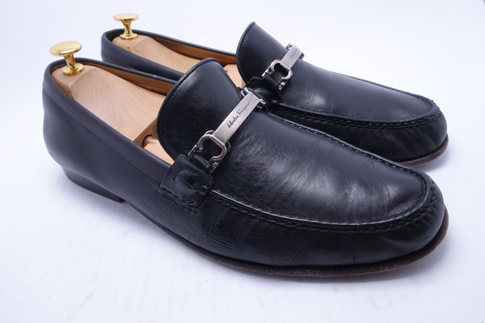 Salvatore Ferragamo Bithorse Loafer Shoes Mens Size 10 EE Black Leather 62413
